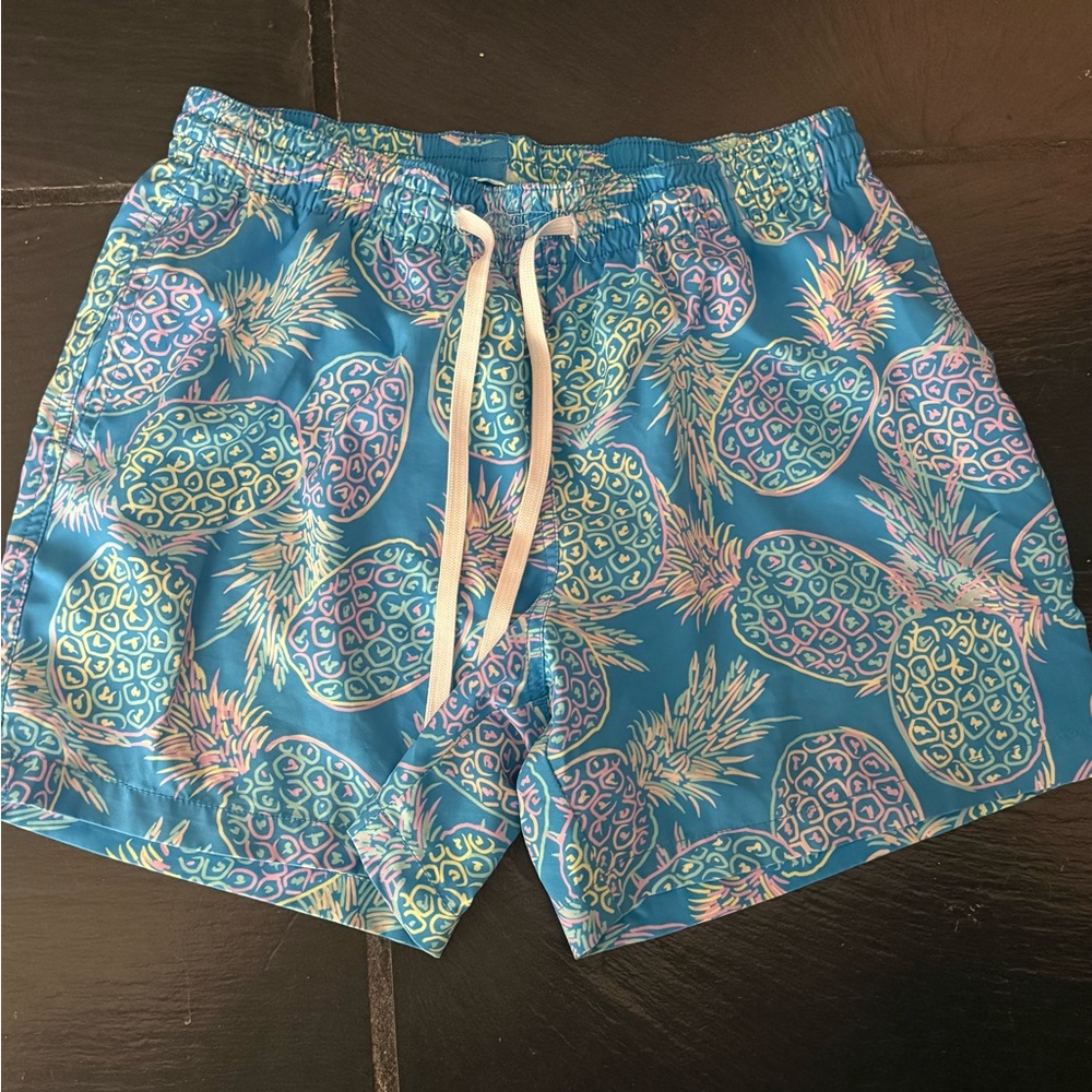 Chubbies Blue and Yellow Swim Trunks with Elastic Waistband